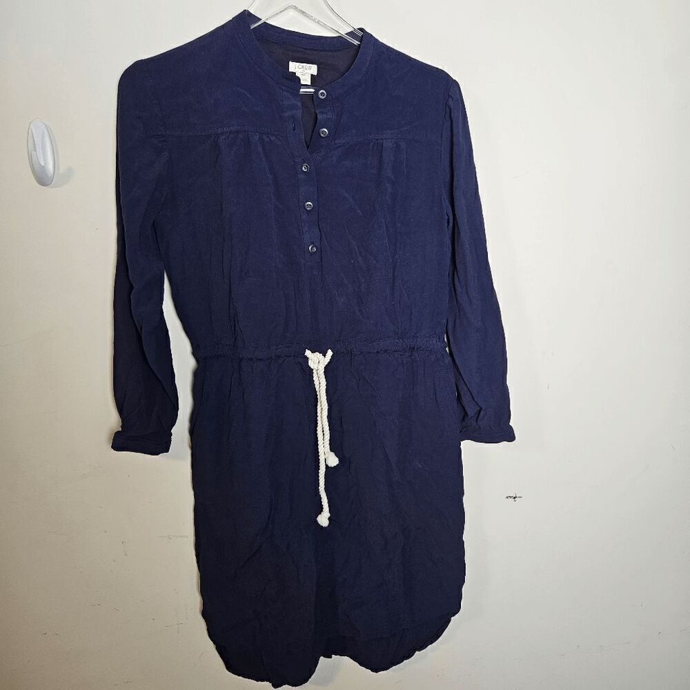 J Crew Factory Navy Blue Shirtdress Size XS Dress Rope Drawstring Tie Nautical